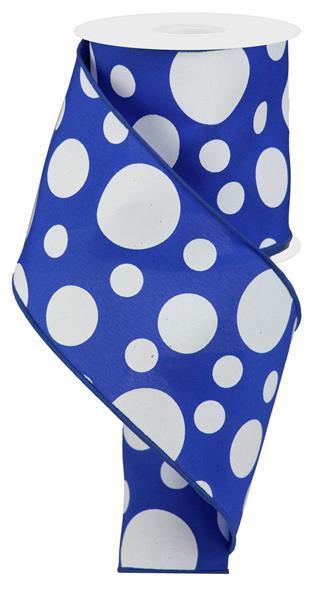RGA193625 4" X 10Yd Giant Three Size Dots/Pg Fabric Royal Blue/White