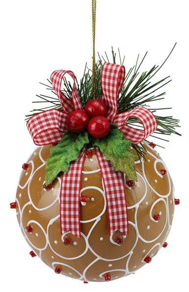 XY9049 4"Dia Swirl Ball Ornament Brown/Red/Green