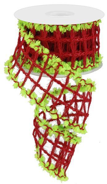 RA16872H 2.5" x 10yd Burlap Check W/Snowdrift Red/Apple Green