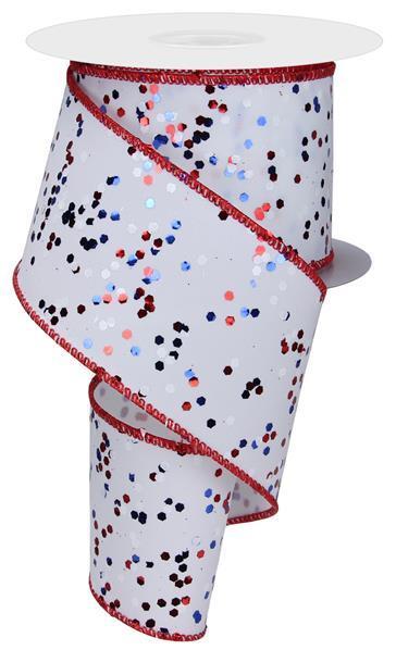 RGE1254A1 2.5" x 10yd Sprinkled Hex Glitter Finish White/Red/Blue