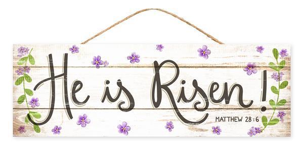 AP8004 15"L x6.25"H He Is Risen Sign Cream/White/Blk/Lavender