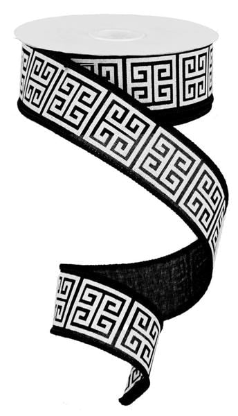 RG160602 1.5" x 10yd Greek Keys/Royal Black/White