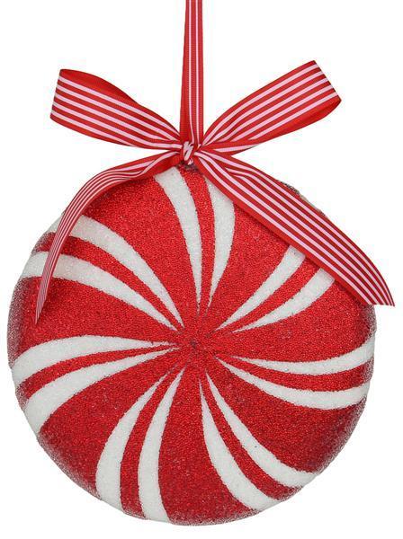 XJ4476 8"Dia Peppermint Ornament Red/White