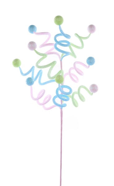 HE4214 24” Curly Glitter Ball Spray Pink/Lt Blue/Mint
