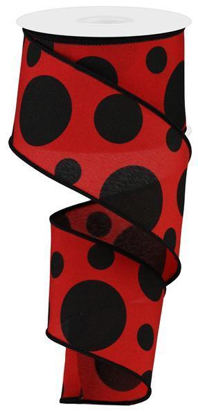 RGA194324 2.5" x 10yd Giant Three Size Dot/Pg Fabric Red/Black