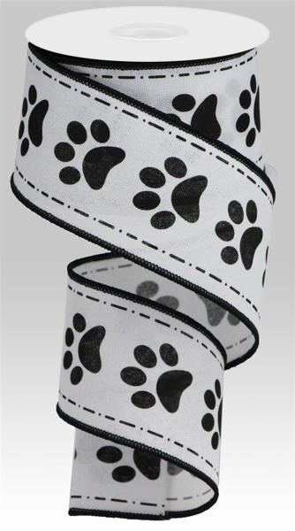 RGA132227 2.5" x 10yd Paw Prints On Royal White/Black