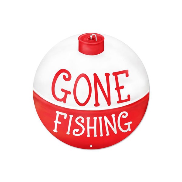 MD1323 8"Dia Metal Gone Fishing Bobber Red/White