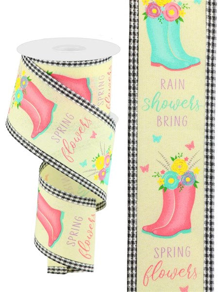 RG0897429 2.75"X10y Rainboot/Floral W/Gingham Edge