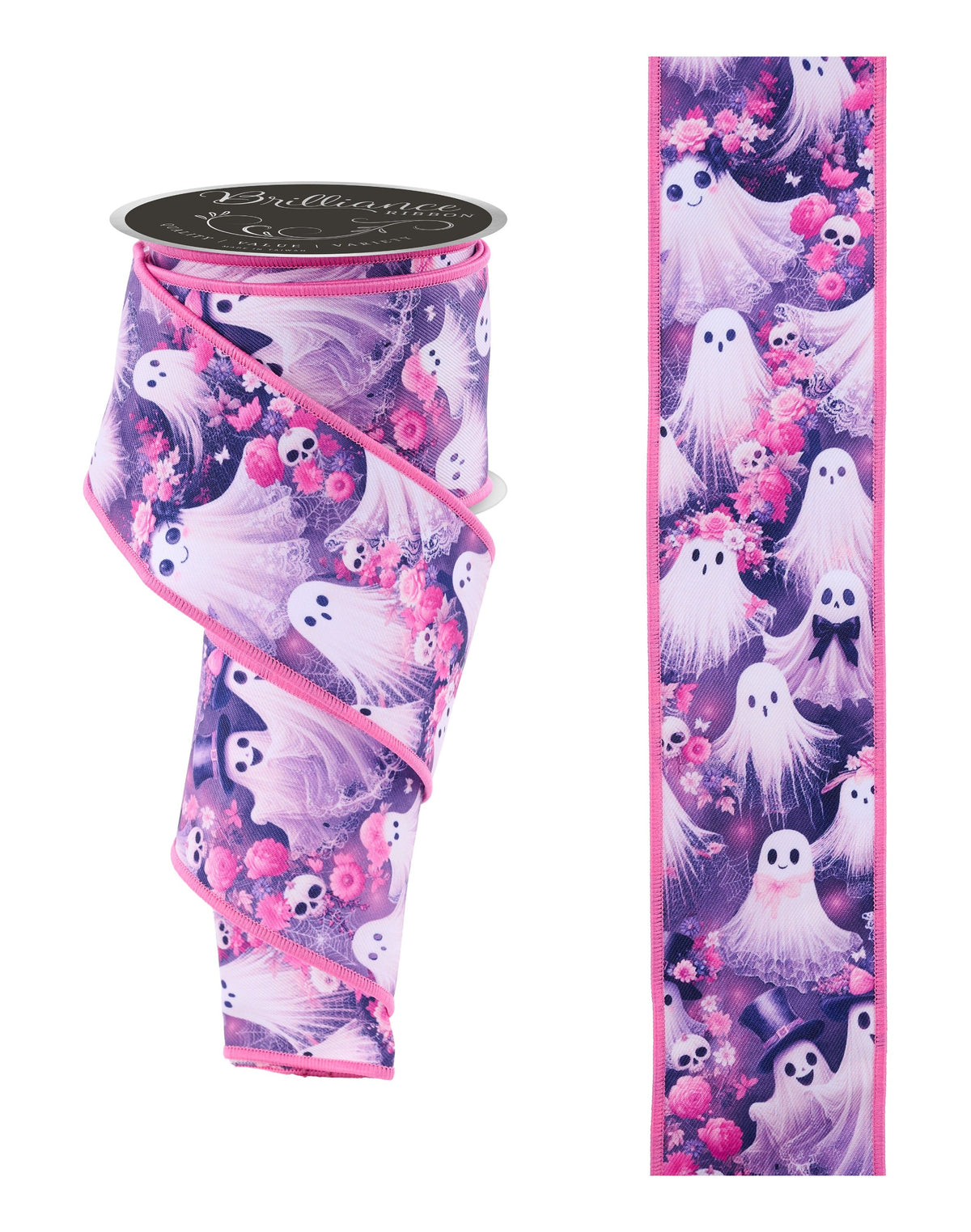 LS1291J6 2.5" x 10yd Fancy Ghosties Wht/Hot Pink/Black