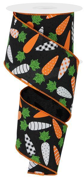 RGE113102 2.5" x 10yd Patterned Carrots On Pg Fabric Black/Multi