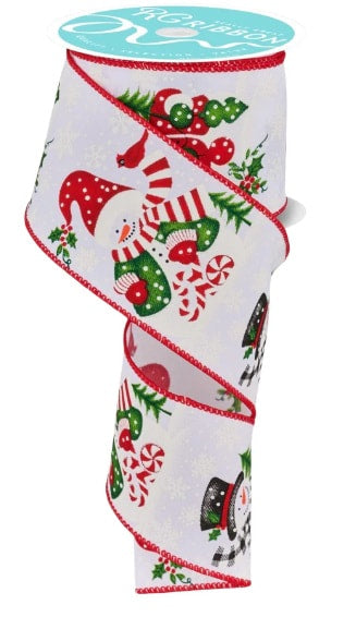 RGE198827 2.5" x 10yd SNOWMAN ON DIAGONAL WEAVE BLK/ORG/GRN/RED/WHITE