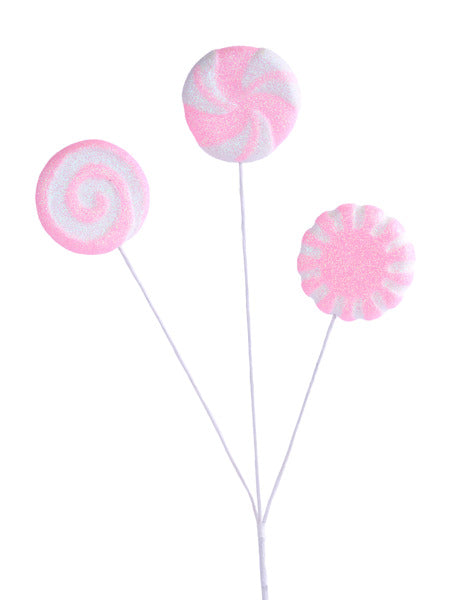 XC1159HC 16"L Glitter Peppermint Candy Pick x 3 Lt Pink/White
