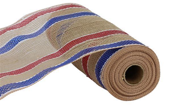 RY8035EK 10.25" x 10yd Wide Matte Border Stripe Natural/Red/White/Blue
