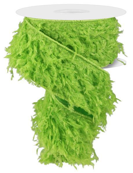 RN588509 2.5" x 10yd Furry Ribbon Lime Green