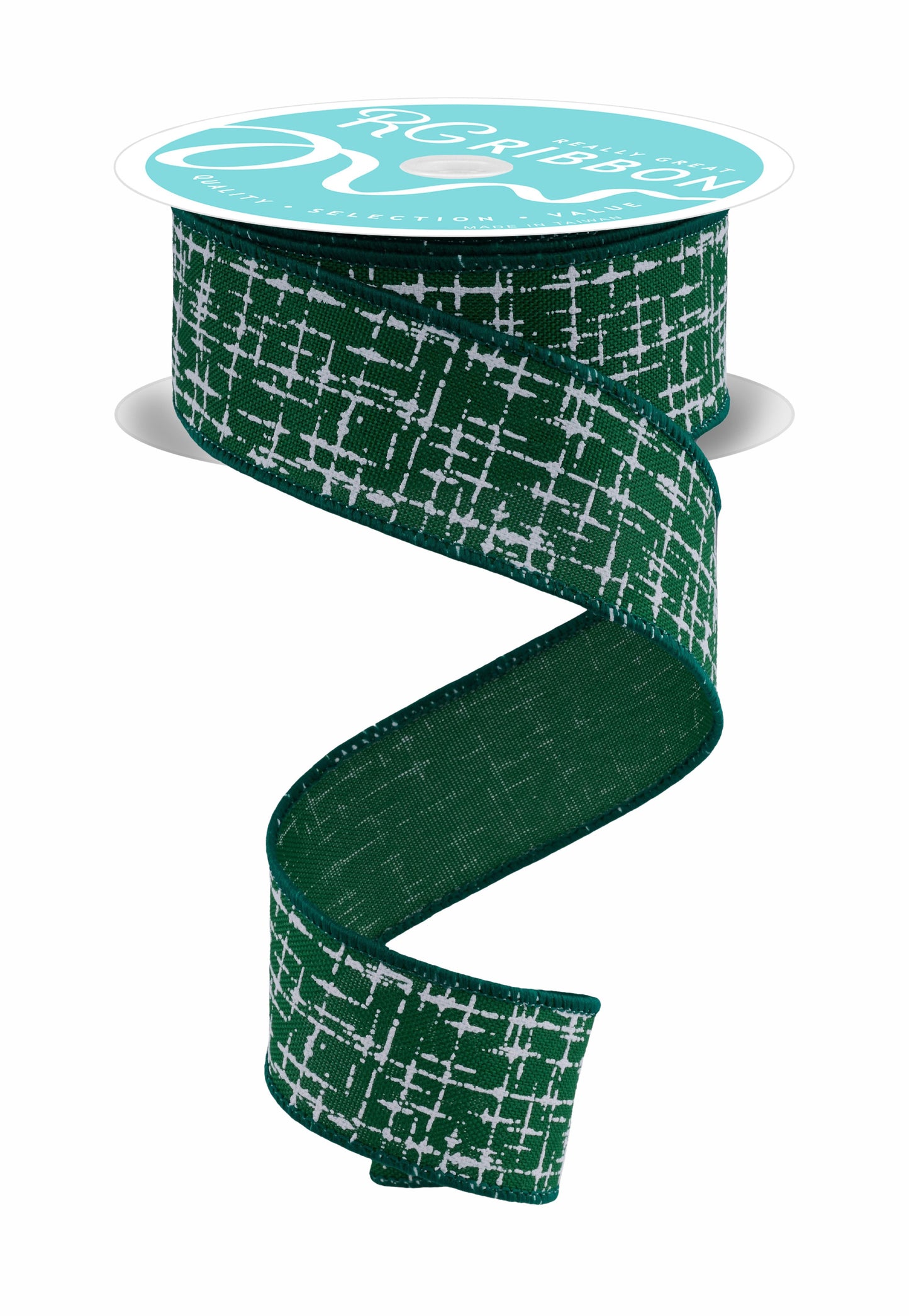 RGF168606 1.5" x 10yd Knit Look Texture Emerald Green/White
