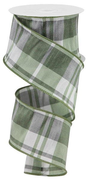 RGA1234KL 2.5" x 10yd Plaid Faux Dupioni Sage Green/White