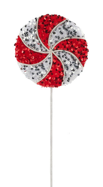 XC113639 21.5"Lx6"Sequin Peppermint Lollipop Red/White