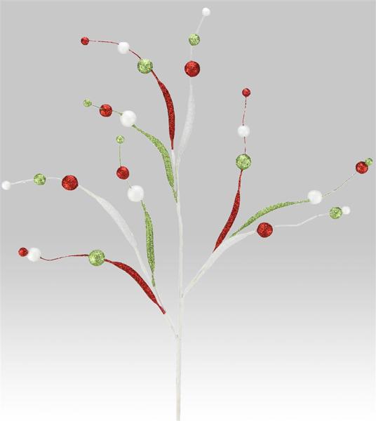 XS6065HA 25"L Glitter Tubing/Ball Spray Red/White/Lime Green