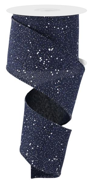 RGC129219 2.5" x 10yd Multi Snow Glitter On Royal Navy Blue/White