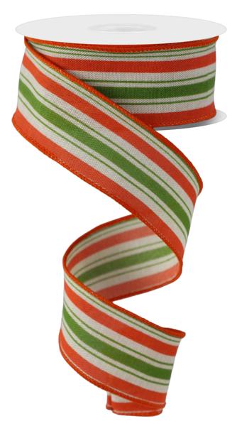 RGC1490K5 1.5" x 10yd Vertical Stripe/Royal Beige/Orange/Moss