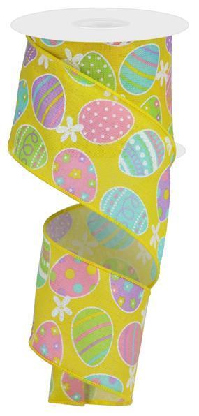 RGA1657AK 2.5" x 10yd Easter Eggs On Royal Soft Yllw/Lt Pink/Grn/Lav