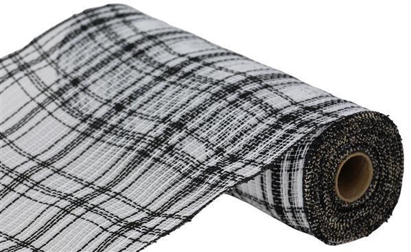 RY834562 10.25" x 10yd Farmhse Plaid Faux Jute Mesh Black/White