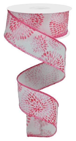 RGA1549WT 1.5" x 10yd Color Bursts On Cotton White/Multi Pink