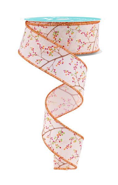 RGF1472C2 1.5"X10YD MINI BERRY BRANCH Cream/Orng/Burg/Grn