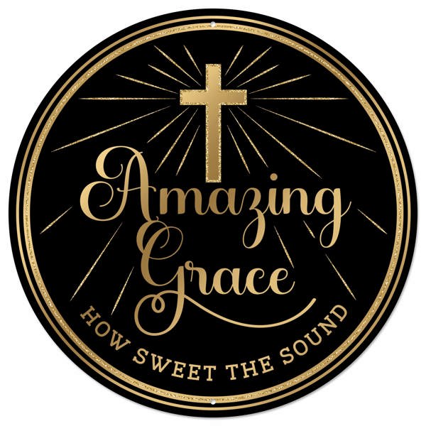 MD152502 12"Dia Metal Glitter Amazing Grace Sign