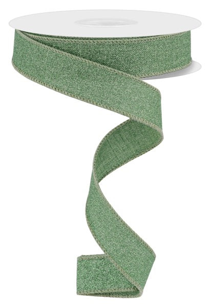 RGE738089 7/8" x 10yd Fine Glitter On Royal Sage Green