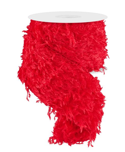 RN588624 4" x 10yd Furry Ribbon Red