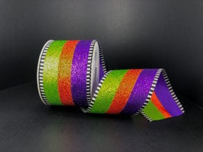 551074011 2.5"X10yds Glitter Stripe Lime/Purple/Orange/Black/White