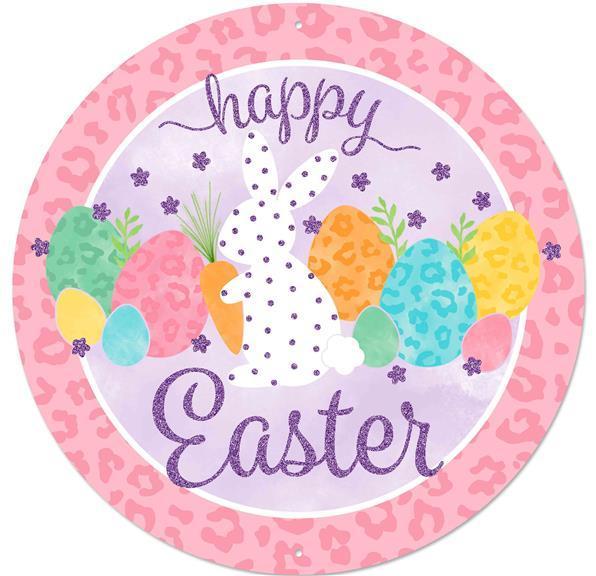 MD0856 12"DIA Glitter/Leopard Happy Easter Pink/Wht/Lavndr/Blue/Mint