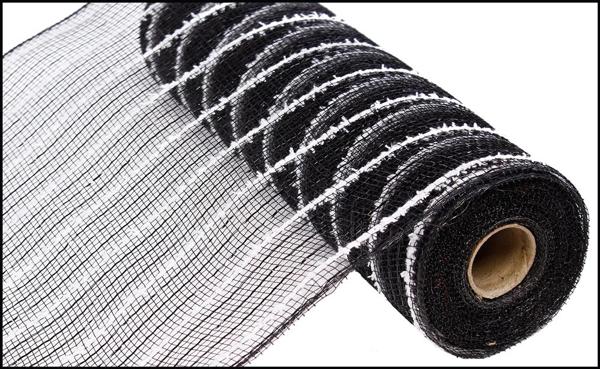RY810062 10.25" x 10yd Metallic Drift Mesh Black/White