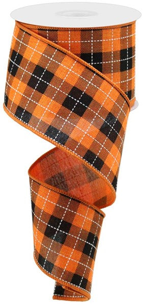 RGA185020 2.5" x 10yd Printed Woven Check On Royal Orange/Black/White