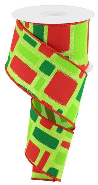 RGC128233 2.5" x 10yd Bold Brush Strokes/Royal Lime/Red/Emerald