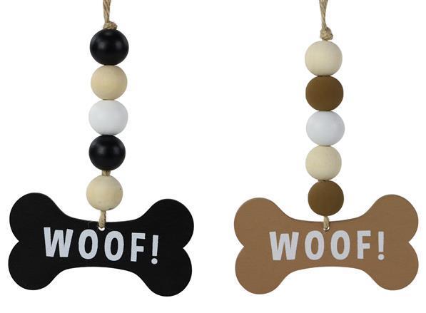 MS173699 5"L Wood Bead Dog Bone Ornament Color: Tan/Black/Natural/White