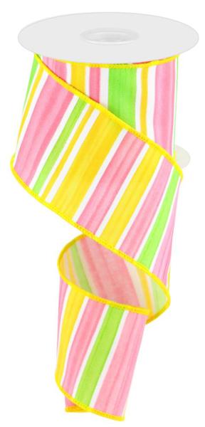 RGC1551LT 2.5" x 10yd Multi Width Horizontal Stripe White/Grn/Pnk/Yllw