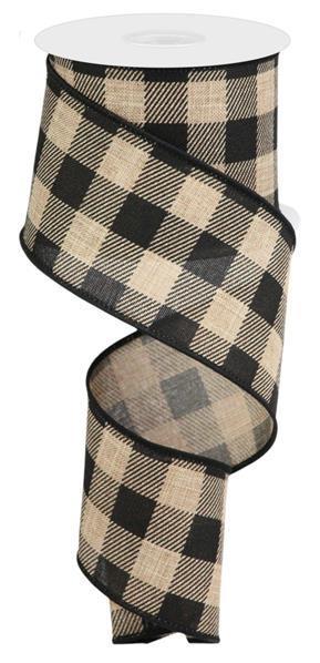 RG0180601 2.5" x 10yd Striped Check On Royal Light Beige/Black