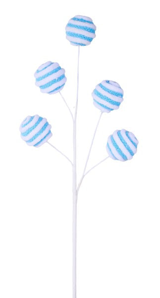 XS120369 19.5"L Yarn Striped Ball Spray Ice Blue/White
