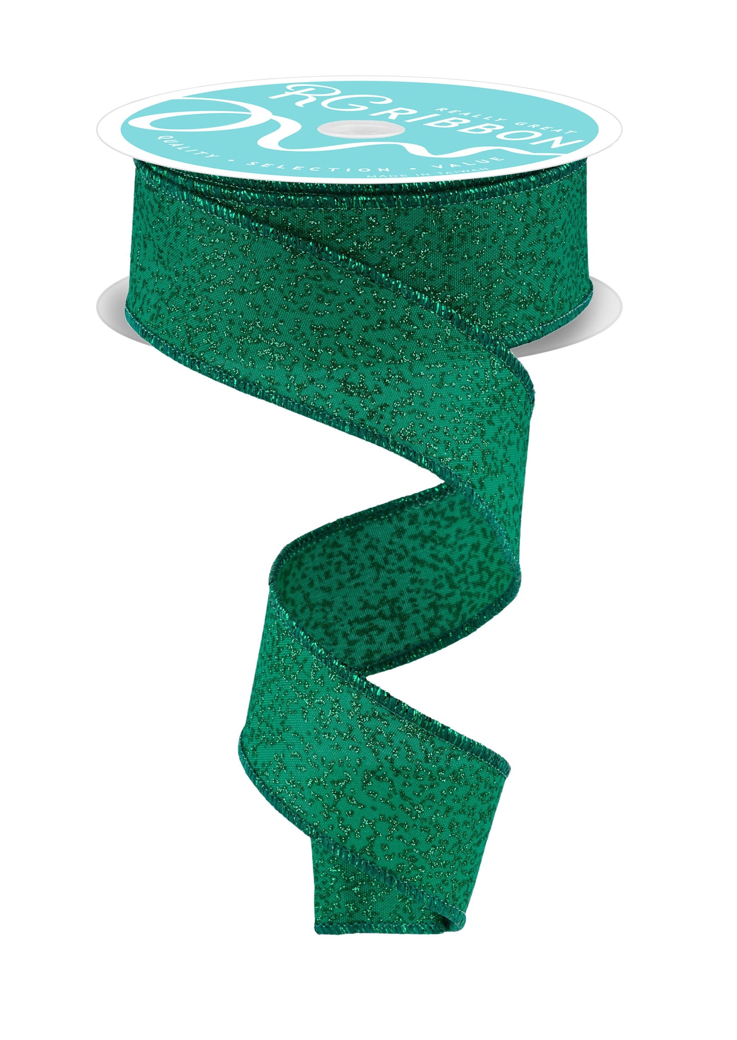 RGF181706 1.5" x 10yd Irregular Spotted Glitter Ribbon – Emerald Green – Sparkle Wired Craft Ribbon