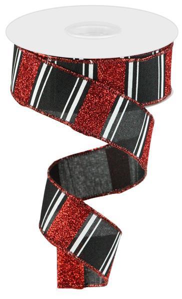RGC156902 1.5" x 10yd Multi Stripe/Bold Glitter Black/Red/White