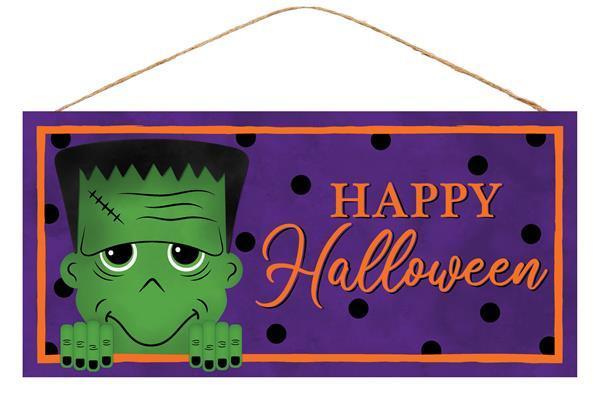 AP7006 12.5"L x 6"H Happy Halloween Frankenstn Purple/Green/Orange/Black