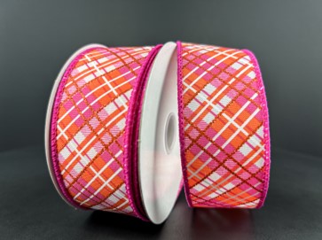 514010928 1.5"X10Y Busy Diag Plaid Wht/Org/Fuchsia