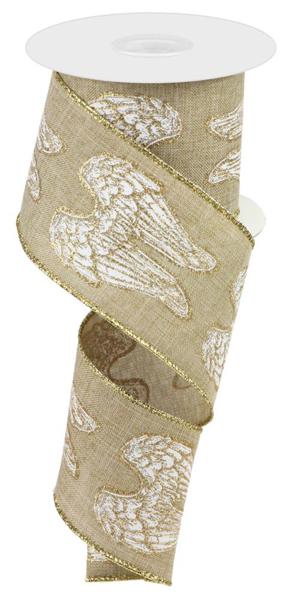 RG0158101 2.5" x 10yd Angel Wings/Royal Lt Beige/White/Gold