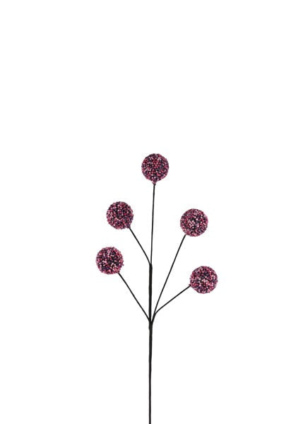 XS123032 22"L Glitter Beaded Ball Spray Black/Tt Pink/Purple