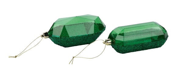 XJ552306 5.25"L Laser Glitter Gem Ornament Emerald Green