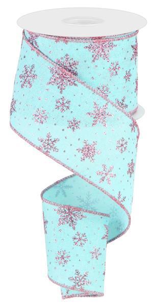 RGC1875H1 2.5" x 10yd Glitter Snowflakes Ice Blue/Pink
