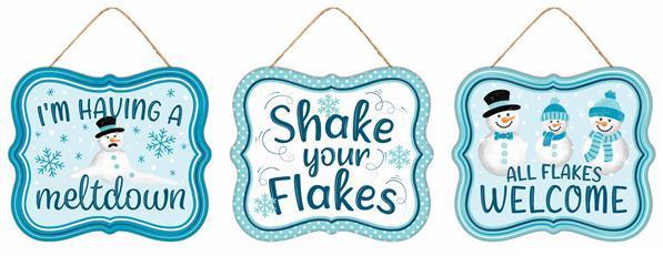 MD1215 7"LX6"H Tin "Shake Your Flakes" Mini Sign White/Blue