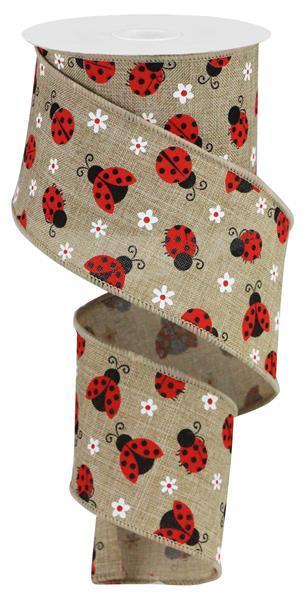 RGA162301 2.5" x 10yd Mini Ladybugs On Royal Lt Beige/Red/White